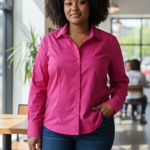 Lane Bryant Fuchsia Button-Down Shirt